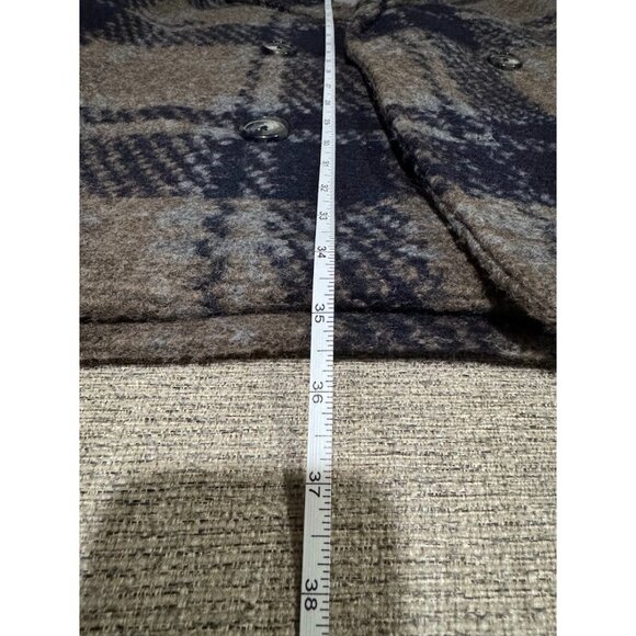 Zara Women's Large Wool Blend Pea Coat Blue Brown Plaid Academia Preppy Career - Picture 11 of 11